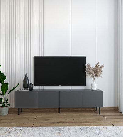 Minimalist 160 cm Demir Ayaklı Antrasit Tv Ünitesi - İdeal Ebatlarla Modern Tasarım