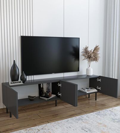Minimalist 160 cm Demir Ayaklı Antrasit Tv Ünitesi - İdeal Ebatlarla Modern Tasarım