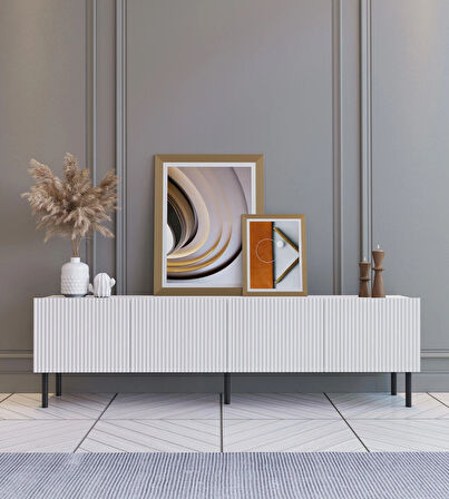 Suba Home Şık Ve Minimalist 160 Cm Demir Ayak Beyaz Tv Ünitesi – İdeal Ebatlarla Modern Tasarım