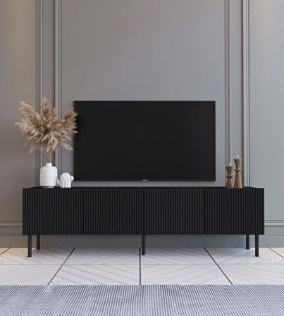 Suba Home Şık Ve Minimalist 160 Cm Demir Ayak Siyah Tv Ünitesi – İdeal Ebatlarla Modern Tasarım