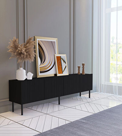 Suba Home Şık Ve Minimalist 160 Cm Demir Ayak Siyah Tv Ünitesi – İdeal Ebatlarla Modern Tasarım