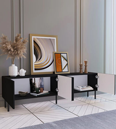 Suba Home Şık Ve Minimalist 160 Cm Demir Ayak Siyah Tv Ünitesi – İdeal Ebatlarla Modern Tasarım