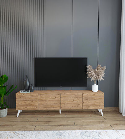 Ahşap Görünümlü Mdf 4 Kapaklı Tv Ünitesi 160 X 30 X 45 - Modern Ve Fonksiyonel Tasarım