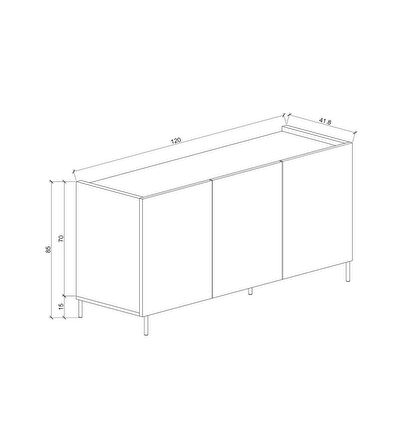 Modern Demir Ayaklı Ahşap Görünümlü Mdf Çok Amaçlı Minimalist 3 Kapaklı Konsol - 120 X 42 X 85