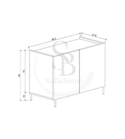 Modern Mdf Çok Amaçlı 80 Cm 2 Kapaklı Beyaz Konsol- Demir Ayaklı Estetik Tasarım