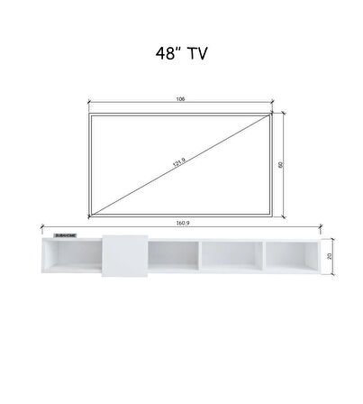 Slimline Beyaz Duvara Monte Açık Raflı Minimalist Tv Ünitesi  160 cm - Şık ve Fonksiyonel Tasarım