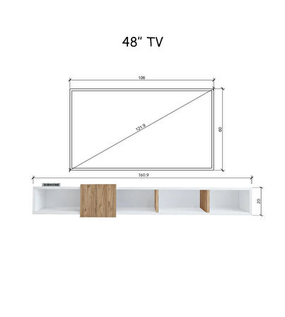 Slimline Beyaz Ahşap Duvara Monte Açık Raflı Minimalist Tv Ünitesi  160 cm - Şık ve Fonksiyonel Tasarım