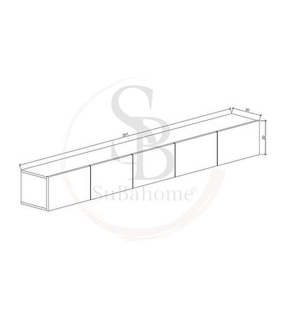 200 cm MDF 5 Kapaklı Dolaplı Minimalist Beyaz Duvara Monte TV Ünitesi