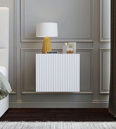 %100 Mdf - 40 cm Suba Home Duvara Monte Ahşap Dokulu Şık Beyaz Kapaklı Komodin Modern Çok Amaçlı Dolap