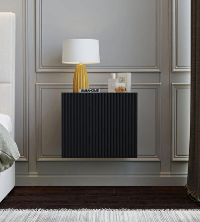 %100 Mdf - 40 cm Suba Home Duvara Monte Şık Siyah Kapaklı Komodin Modern Çok Amaçlı Dolap