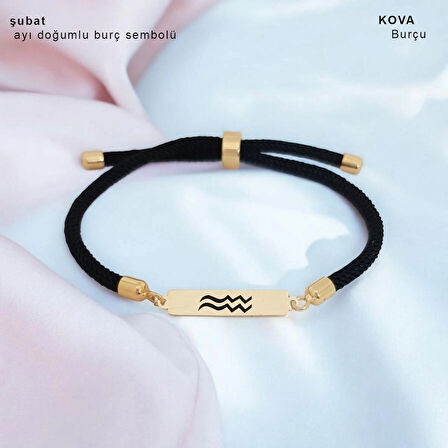 Romantizmi yansıtan Siyah Örgülü Dikdörtgen Motifli 14 Ayar Altın Plakalı Şubat Bilekliği