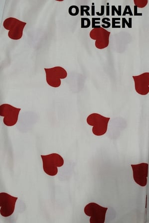İpeksi Dokulu Süet Pijama Altı Ekru Üzeri Kırmızı Kalpli