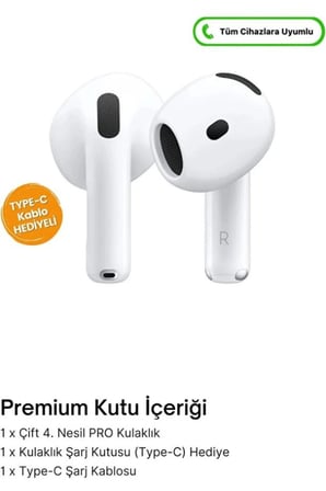 AirPods 4 Kulaklık Kablosuz Kulak içi Telefon/Müzik/Spor/Günlük Yaşam Bluetooth