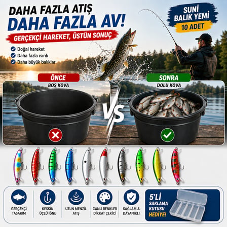 Suni Balık Yemi Maket Yem 10 cm 9 gr 3D Gözlü Saklama Kutulu Hediyeli 10’lu Set
