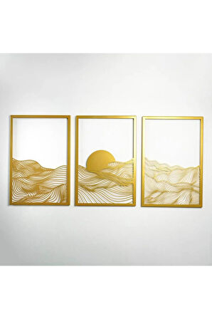 Gün Batımı Metal Dikey 3'lü Set Metal Duvar Dekoru