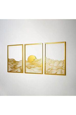 Gün Batımı Metal Dikey 3'lü Set Metal Duvar Dekoru