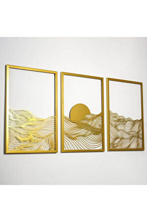 Gün Batımı Metal Dikey 3'lü Set Metal Duvar Dekoru