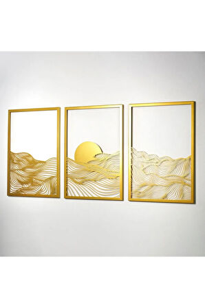 Gün Batımı Metal Dikey 3'lü Set Metal Duvar Dekoru