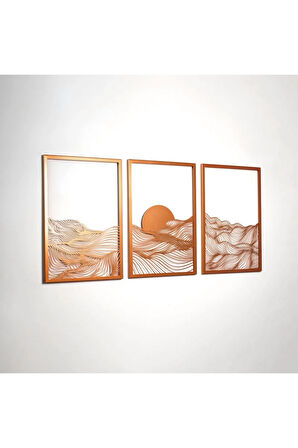 Gün Batımı Metal Dikey 3'lü Set Metal Duvar Dekoru