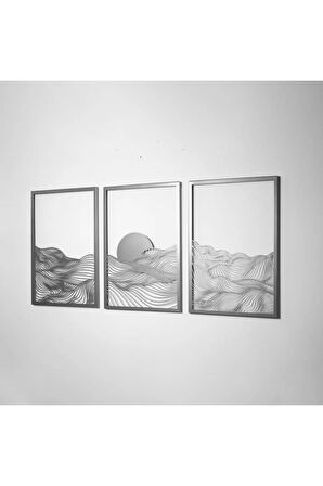 Gün Batımı Metal Dikey 3'lü Set Metal Duvar Dekoru