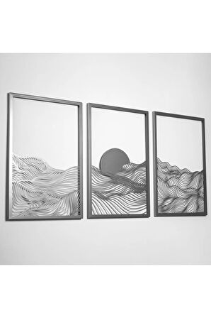 Gün Batımı Metal Dikey 3'lü Set Metal Duvar Dekoru