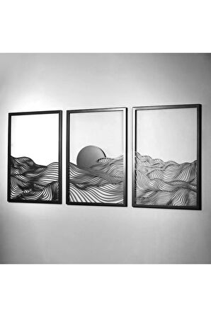 Gün Batımı Metal Dikey 3'lü Set Metal Duvar Dekoru