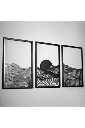 Gün Batımı Metal Dikey 3'lü Set Metal Duvar Dekoru