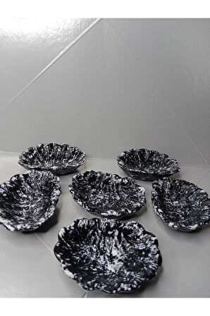 6 Adet Siyah İstiridye Sunum Tabağı Dekoratif Obje