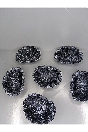 6 Adet Siyah İstiridye Sunum Tabağı Dekoratif Obje