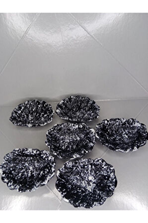 6 Adet Siyah İstiridye Sunum Tabağı Dekoratif Obje