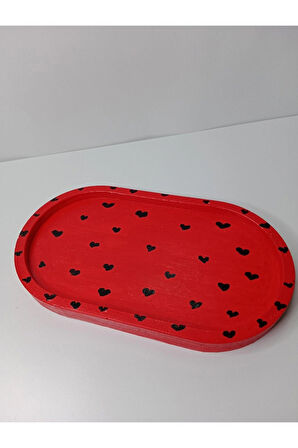 Kalp Desenli Kırmızı Dekoratif Takı Sunum Tablası