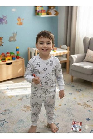SUNZER HOMEWEAR kız erkek çocuk boyamalı pijama takımı