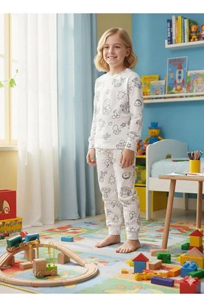 SUNZER HOMEWEAR kız erkek çocuk boyamalı pijama takımı