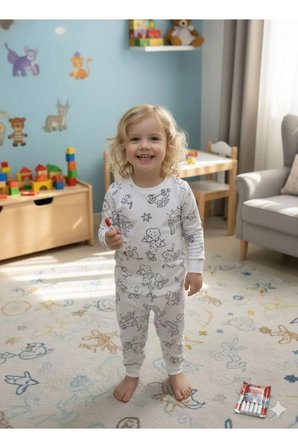 SUNZER HOMEWEAR kız erkek çocuk boyamalı pijama takımı