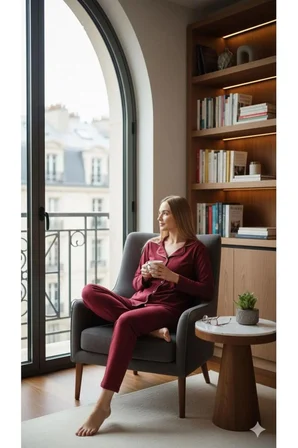 SUNZER HOMEWEAR bayan uzun kollu koyu bordo pijama takımı