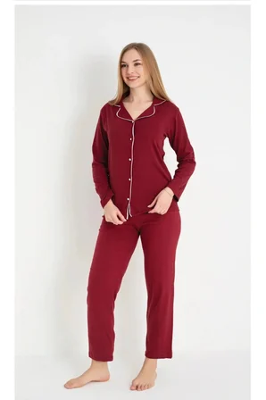SUNZER HOMEWEAR bayan uzun kollu koyu bordo pijama takımı