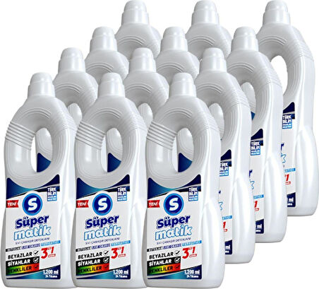 Süpermatik 3'Ü 1 Arada Sıvı Çamaşır Deterjanı 12 Adet X 1200 Ml