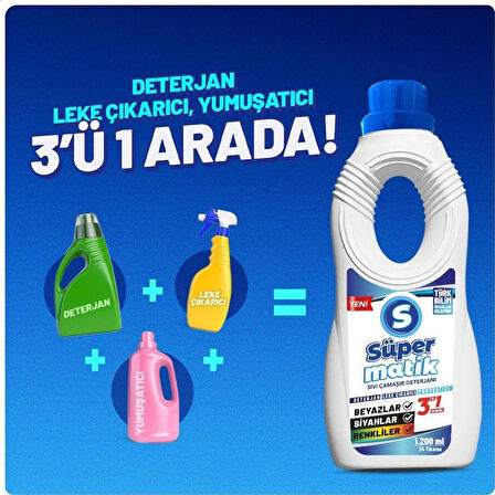 3'ü 1 Arada Sıvı Çamaşır Deterjanı 7 Adet 1200 ml