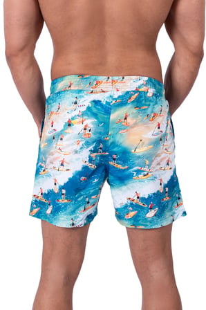 Surf Spirit Erkek Deniz Şortu Hızlı Kuruyan AquaDry Kumaş, Mavi Tonlar, Fermuarlı Cepli XXL Beden
