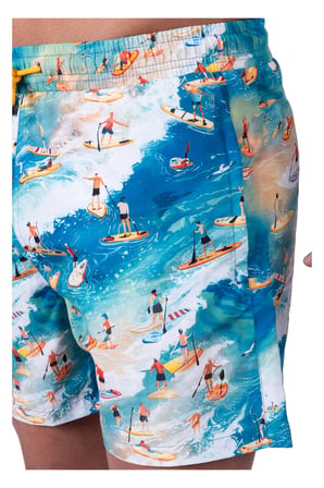 Surf Spirit Erkek Deniz Şortu Hızlı Kuruyan AquaDry Kumaş, Mavi Tonlar, Fermuarlı Cepli XXL Beden