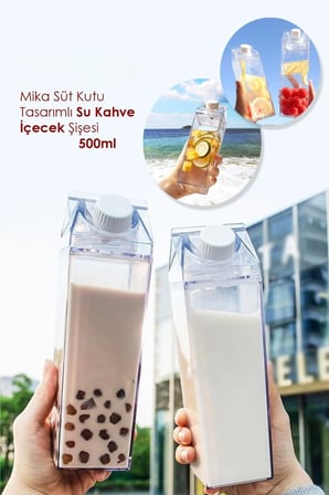 Homerest 500ml Mika Süt Kutu Tasarımlı Su Bardağı Şeffaf Plastik
