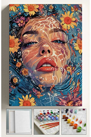 Sayılarla Boyama Seti Numaralı Tuval Fırça Boya Dahil Kasnaklı Set 40x50 Cm - SU VE KADIN