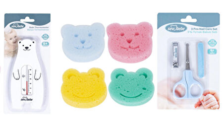 Sevi Bebe Bebek Banyo Seti(Banyo Derecesi+Banyo Süngeri+Makas Seti)