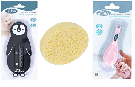 Sevi Bebe Bebek Banyo Seti(Banyo Derecesi+Banyo Süngeri+Kavramalı Makas)