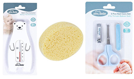 Sevi Bebe Bebek Banyo Seti(Banyo Derecesi+Banyo Süngeri+ Makas Seti)