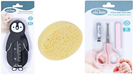 Sevi Bebe Bebek Banyo Seti(Banyo Derecesi+Banyo Süngeri+ Makas Seti)