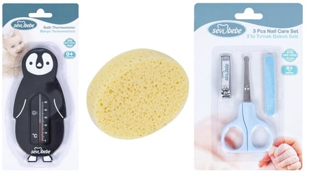 Sevi Bebe Bebek Banyo Seti(Banyo Derecesi+Banyo Süngeri+ Makas Seti)