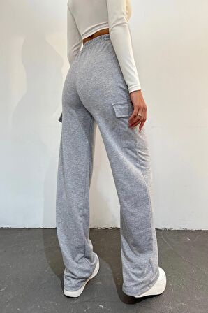 

Kadın Gri - Regular Fit Kargo Cepli Bol Paça Eşofman Altı