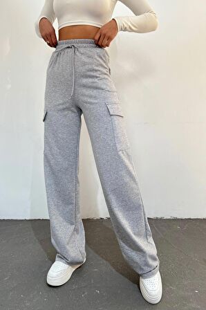 

Kadın Gri - Regular Fit Kargo Cepli Bol Paça Eşofman Altı