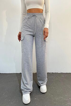 

Kadın Gri - Regular Fit Kargo Cepli Bol Paça Eşofman Altı